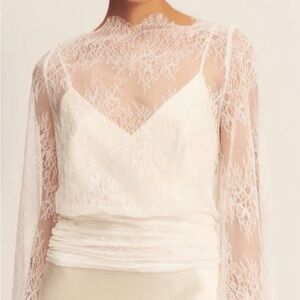 Shona Joy Ivory Sheer Lace Long-Sleeve top
